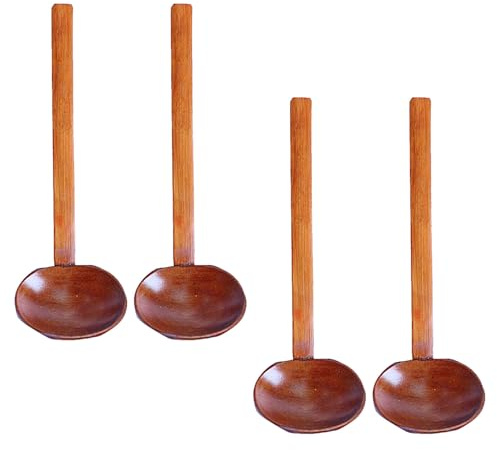 SHINEOFI 4piezas Cuchara Sopera De Madera Para Ramen Mango Para Cocina y Restaurante Cucharas De Madera Asiáticas Redondas