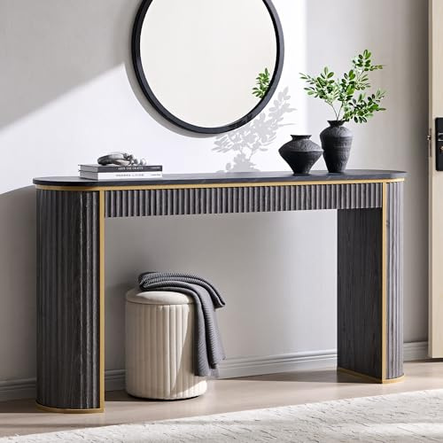 OKD Modern Fluted Console Table, 63 Long Narrow Entryway & Sofa Tables for Hallway, Tall Accent Table Behind Couch for Foyer Living Room, Dark Alder