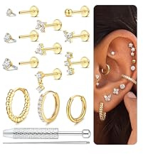 Chriscoco 16G/18G Piercing Oreille Boucles d'Oreilles Femme Acier Inoxydable Creoles Or Femme Piercing Tragus Helix Piercings Nez Conch Levre Medusa Labret