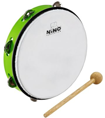 Nino Percussion Headed Tambourine Instrument - Musikinstrument für Kinder ab 5 Jahren - Durchmesser 10 Zoll - Kunststoff, Grün (NINO24GG) | Musikinstrument für Kinder ab 5 Jahren, Durchmesser 10 Zoll, Kunststoff