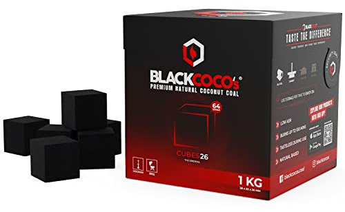 Shisha Kohle 1kg CUBES26 Kokoskohle Kokosnuss Naturkohle 26mm Grill BBQ | Wasserpfeife Hookah Coalbox One Coal Kaminaufsatz, Räucherkohle Dutch Oven Smoker, 120 Min Brenndauer, geschmacksneutral