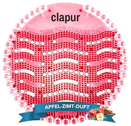 clapur Urinal-Sieb (2x), Urinal-Duftnetz & Spritzschutz für Pissoir, bekämpft Gestank, Urinstein & Verstopfung, Apfel Zimt-Duft, passt in alle Urinale, 30 Tage anhaltend, rund, rot
