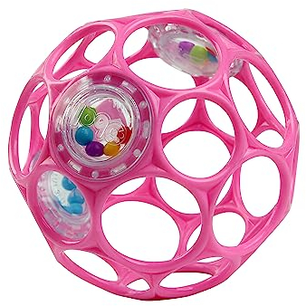 Bright Starts, Oball Rattle, Pink - Flexibles und leicht Greifbares Design, für Kinder Jeden Alters