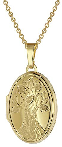 trendor Medaillon mit Kette Gold plattiertes 925 Silber 39544 | zauberhafter Halsschmuck für Damen, zeitloser Anhänger für Frauen, elegante Geschenkidee,