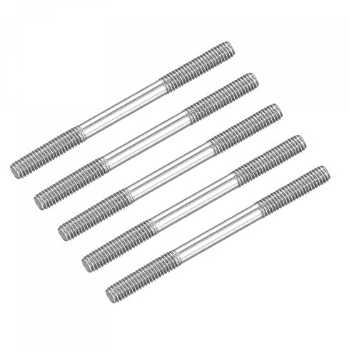 sourcing map Double Ended Stud Screws (M4 Thread 60mm Length) 5pcs, 304 Stainless Steel Dual Threaded Rod Bolts - for House Maintenance