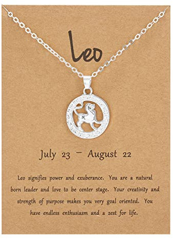 Silver Star Sign Motif Pendant Chain Necklace - Leo (23rd July - 22nd August) - Zodiac Constellation Horoscope Celestial Astrology Jewellery - Women Men Gift