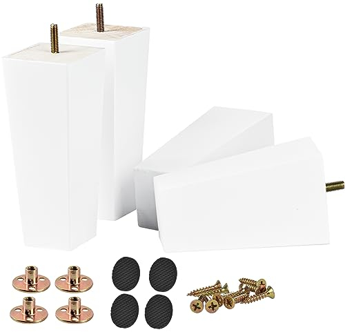 20cm Holz Möbelfüße, Btowin 4 Stück Weiß Massivholz Pyramide Tischbeine Möbelbeine mit vorgebohrten M8 Bolzen & Montageplatten & Schrauben für Schrank Sofa Bett Ottomane