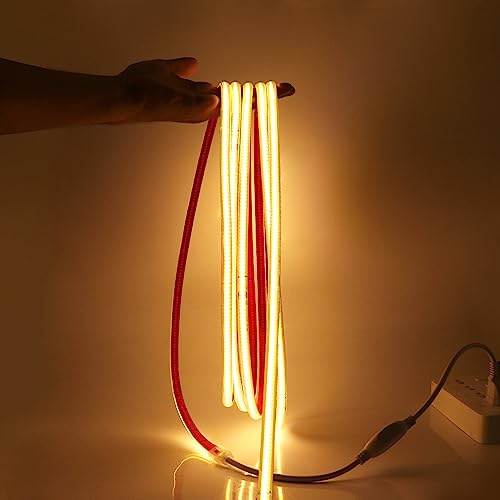 HEGEHE 230V COB LED Streifen Selbstklebend, 288leds/m Superhell Hohe Dichte, Flexibles COB LED Lichtband Strip für DIY Innenbeleuchtung Projekte (Warmweiß, 5M)