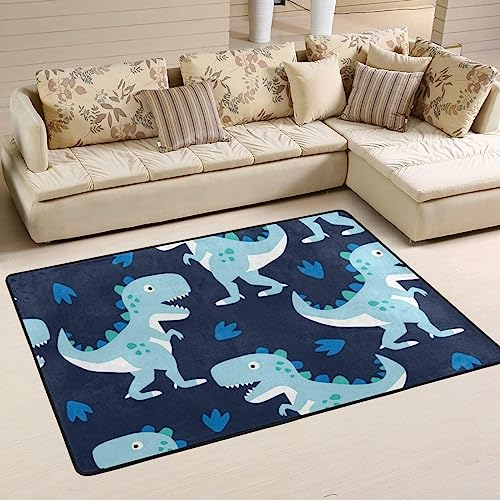 TEMLAN Niedlicher Cartoon-Dinosaurier Teppiche Gegend, Bunter Kleiner Dinosaurier Kinderteppich für Drinnen und Draußen Terrasse Balkon Garten Wohnzimmer 80 x 150cm