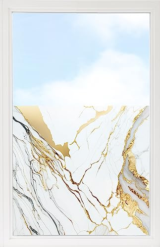 GRAZDesign Fensterfolie Blickdicht Sichtschutz, Sichtschutzfolie Fenster, Glastüren, Duschkabine, Milchglasfolie Bedruckt mit Motiv Marmor weiß mit Gold 60x57cm