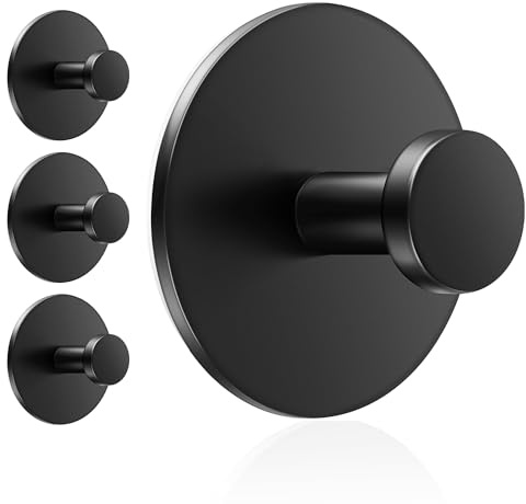 bussdis Multifunctional Towel Hooks for Bathroom Wall - Extra Sticky Stainless, Holds up to 12LB, Coat Hooks Wall Hooks, Adhesive Door Holder Hanger Shower Accessories, Matt Black Heavy Duty