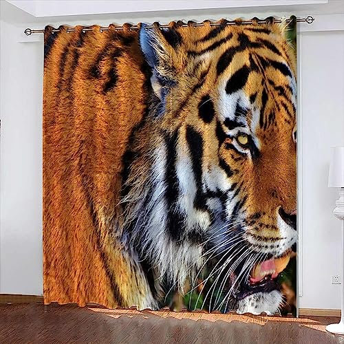 Kinder Vorhänge Schlafzimmer Tier Tiger Schiebegardinen Blickdichter Vorhang Mit Ösen Verdunkelungsgardine, Vorhänge 3D Wohnzimmer Bedroom Children's Room 2 X 150 X 166 cm -7T0O-D2I