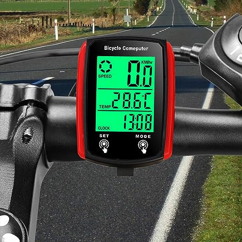 Compteur de vitesse filaire pour vélo avec écran tactile LCD et rétroéclairage, podomètre étanche pour les jours de pluie, la conduite de nuit (rouge)