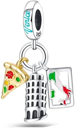 Breloque symbole de l'Italie en argent sterling 925 compatible avec les breloques Pandora et beaucoup d'autres bracelets à breloques britanniques.