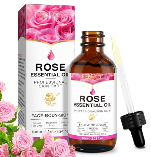 Olio di Rosa per Viso 60ML Rose Oil con Acido Ialuronico e Vitamina C Antirughe, Antimacchie Illuminante e idratazione, Anti Imperfezioni Siero per Viso