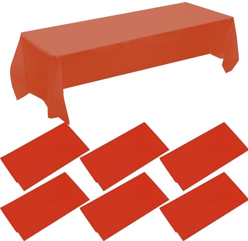 Rote Tischdecke, Kunststoff, 137,2 x 274,3 cm, Party-Tischdecke, Party-Tischdecke, Einweg-Tischdecke für Partys, Weihnachten, Hochzeiten, Geburtstagsfeiern, Dekorationen, Rot, 6 Packungen