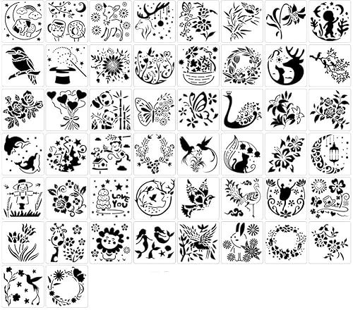 50 Stk Mandala Schablonen Set, Zeichnung Malschablonen DIY Schablonen, Tiere Schablonen Mandala Schablonen Zeichnen Set Kachelmuster Schablone Vorlagen für Scrapbooking Holz Boden Möbel