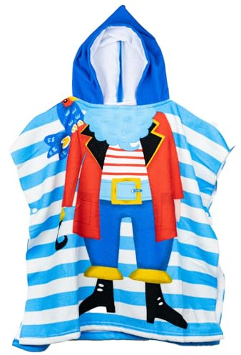 QILZO Toalla Poncho Niño Pirata 60x60cm | Toalla Niño Capucha Microfibra | 4 a 6 años | Secado Rápido | Poncho Pirata Microfibra Suave