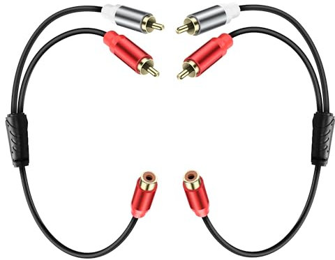 JSADZKJ Câble RCA pour caisson de basses 1 RCA femelle vers 2 RCA mâles en Y - Câble audio stéréo plaqué or - Cordon adaptateur pour caisson de basses - Pour système Hi-Fi, amplificateur TV, home