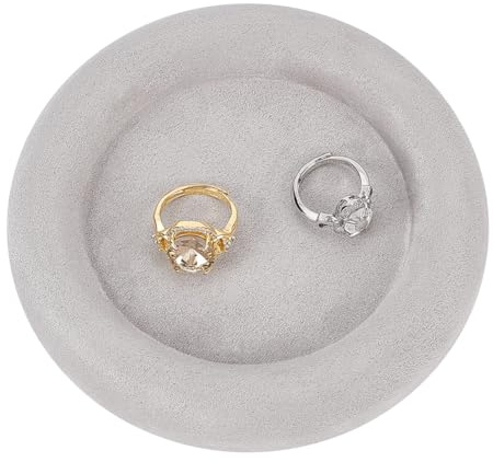 DELORIGIN Schmuckständer Aus Samt Rund Grau Schmucktablett Schale Schaukasten Organizer Schmuckaufbewahrung Für Damen Ringe Ohrringe Halsketten Anhänger Armbänder Uhren Samtknopfbox