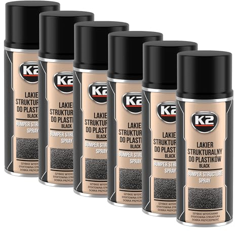 K2 Pintura Parachoques Negro Texturizada Pack de 6 Spray Estructural para Parachoques Pintura Negra de Secado Rápido - 400 ML
