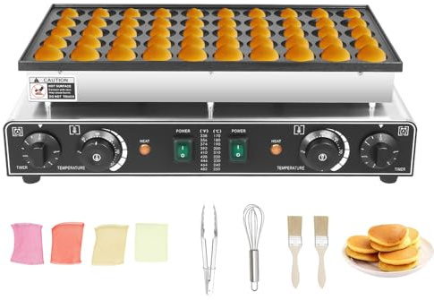 Levkitch 50 Hole Pancake Maker, Mini Dutch Pancake Pan Electric Maker Waffle Machine Nonstick Eggs Crepe Pan 50-300℃ Temp 5 min Time Control