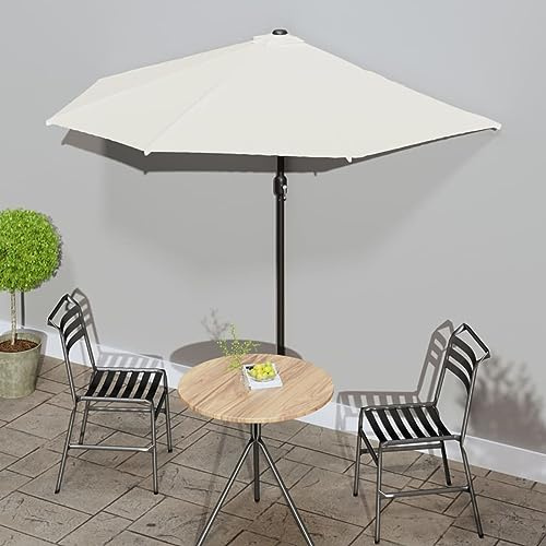 Amorsee Sombrilla Parasol de Jardín Semicircular con Manivela para Exterior Terraza Patio Piscina Blanco Arena 270 x 144 x 222 cm