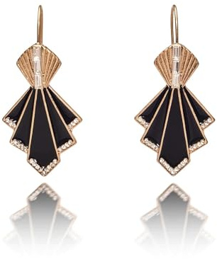 Lovett & Co Art Deco Black Drop Earrings for Women – Vintage 1920s Long Crystal Accent Jewellery, Classical Nickel-Free Design Perfect for Evening Wear, Weddings, Parties & Thoughtful Gifts