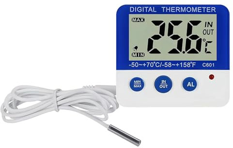 Digital Freezer/Fridge Thermometer, Refrigerator Thermometer with Magnet and Stander Digital Thermometer with LED Alarm Indicator Max/Min Memory Accurate Celsius/Fahrenheit Temperature Display
