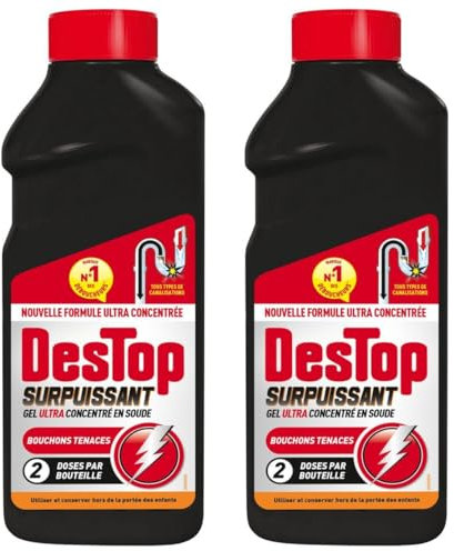 DESTOP Gel Déboucheur Surpuissant - 2 doses - Lot de 2 x 500ml