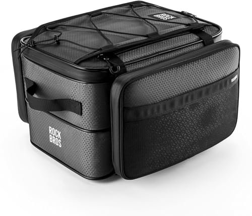 ROCKBROS Road to Sky Fahrrad Gepäckträgertasche 15-30L Faltbare Fahrradtasche für Gepäckträger Hinter Transporttasche Gepäcktasche Packtasche Mehrere Fächer Schwarz