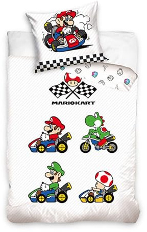 Super Mario Kart Wende-Bettwäsche-Set 135x200 80x80 Baumwolle Kinder-Bettzeug