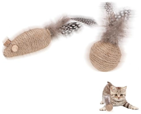 SRIZIAN 2 Teile Katzen Spielzeug, Feder Teaser Katze Spielzeug, Katzen Spielzeug Bälle mitFeder, Katzen Spielzeug Maus Kätzchen Spiel Sport Chase Training Spielzeug Ball