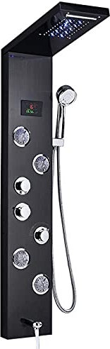 CAFIEDR Système de Douche Robinet de Douche de Salle de Bain Noir/brossé de Luxe, Panneau de Douche à LED, Colonne de mélangeur de Baignoire avec douchette à Main, écran de tempé(Noir)