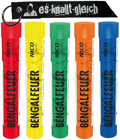 5 Bengalfeuer in Rot Blau Gelb Grün Orange Pink Weiß Bengalos Pyrotechnik | Bengalo mit 40 Sekunden - Ganzjähriges Jugendfeuerwerk