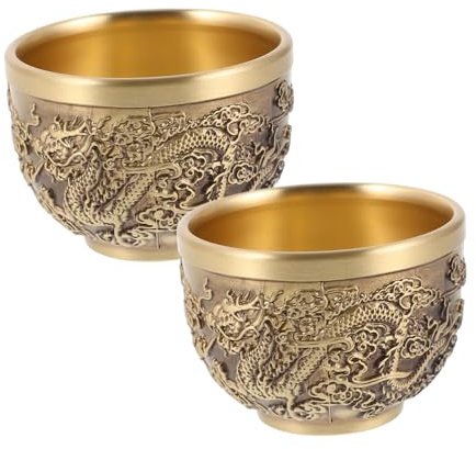 HOLIDYOYO Taza De Té Vintage Dragón Relieve 2 Piezas De Cobre Puro Estilo Chino Retro Para Decoración Del Hogar y Utensilios De Té