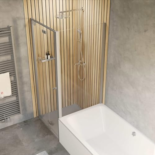 Schulte Duschkabine Drehfalttür mit verkürzter Seitenwand auf Badewanne, Serie Trend 2.0, verschiedene Größen, Farben und Gläser zur Auswahl, D5149..
