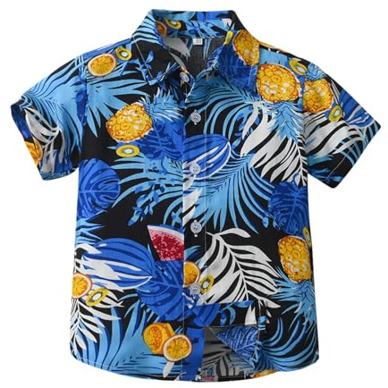 Mjjsk Camisas hawaianas de manga corta con botones para niños, diseño de árbol de coco tropical, camisas divertidas, floral, playa, vacaciones, verano, A20