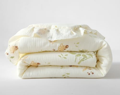 CLoucl 100% Cotton Muslin Crib Comforter/Quilt,Ultra Soft Cozy Reversible Baby Blanket,All Season Toddler Blankets for Boys and Girls, Machine Washable,41x48