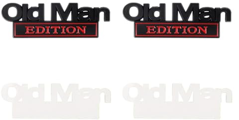 Penitue 2pcs Old Man Edition Car Emblems, Zinc Alloy Old Man Edition Car Badge Waterproof 3D Bumper Badge Emblem for Motorcycle SUV Truck Fender Rear Tailgate (Black Red)