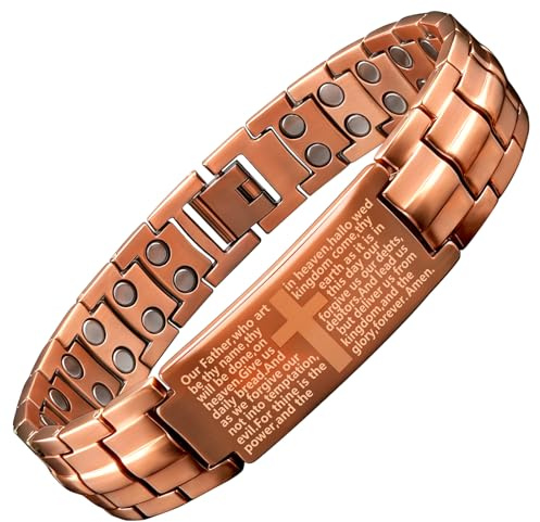 Magnetisches Kupferarmband Herren Verstellbar-Jesus Kruzifix Armbänder | Armband Einstellbar mit 3800 Gauss Magneten Geschenk für Sohn Papa Ehemann Bruder Männ Konfirmation Weihnachten