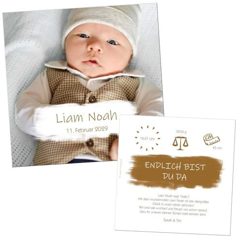 Wunderbaby Baby Geburtskarten mit Foto, Text personalisiert, als digitale | Dateien für Whatsapp oder gedruckt auf 350gr Karton 5 - 100 Karten, quadratisch, 14,5 x 14,5 cm, Meilenstein
