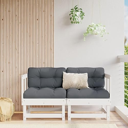 QJBSAVVA Garten-Ecksofa 2er Set Massivholz Kiefer Weiß 61x61x62 cm Modernes Latten-Design Robuster Outdoor Sitzwürfel Modular für Balkon Terrasse Gartenlounge