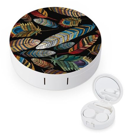 fkgvwo Contact Lens Case Color Feathers Contact Lens Holder Box Container Soak Storage Kit