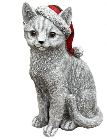 stoneandstyle Steinfigur Weihnachtskatze Katze Weihnachten, frostfest, 30 cm Höhe, Gewicht 5,6 kg