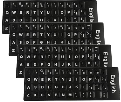 Wellrun 4Pcs English Keyboard Stickers,Universal Matte Black Replacement Stickers for Laptop,Desktop & Notebook,White Letters Keyboard Labels