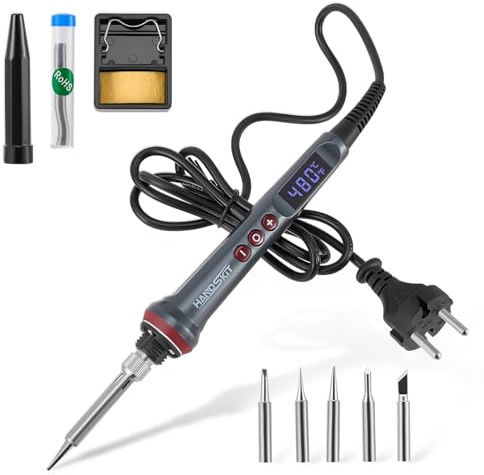 Kit Saldatore LCD 200W Kit Saldatura 6 in 1 con Temperatura Regolabile 180-480 °C e Modalità Auto Sleep Pistola Saldatura 6 Punte Saldatura Statta Saldatura Stand