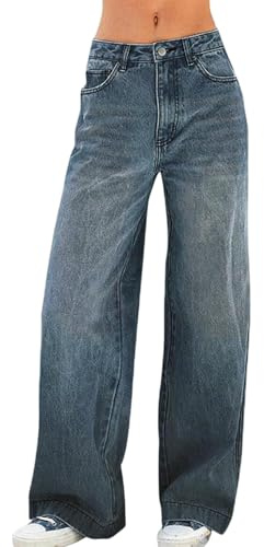 Pantalon Vaquero Mujer, Anchos Push Up Tiro Alto Tallas Grandes Vestir Tejanos Elasticos Cintura Elastica Pantalones Chinos Mujer Ancho Baggy Premama Blue Jeans, M