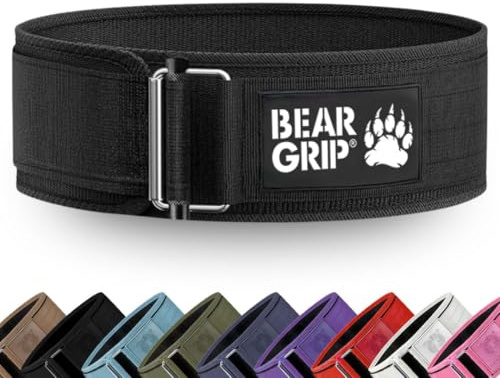 BEAR GRIP Selbstsichernder Gewichthebergürtel - Kreuzheben, Bodybuilding, Kniebeugen & Powerlifting - Premium Gewichthebergürtel für Crossfit & olympisches Heben für Männer und Frauen - (Schwarz