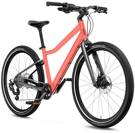 woom Explore 5 Bicycle for Kids 7 to 11 Years Old, 24-Inch Lightweight 8-Gear Road & Mountain Bike for Boys & Girls - Neon Coral